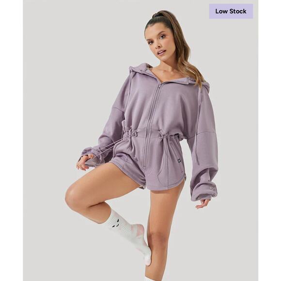 POPFLEX Other - POPFLEX Hoodie Romper Womens L/XL Purple Fleece Lined Zip Drawstring Waist New